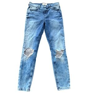 Free People Distressed Skinny Jeans Women 29R Blue Cotton Blend Ripped Knee Boho